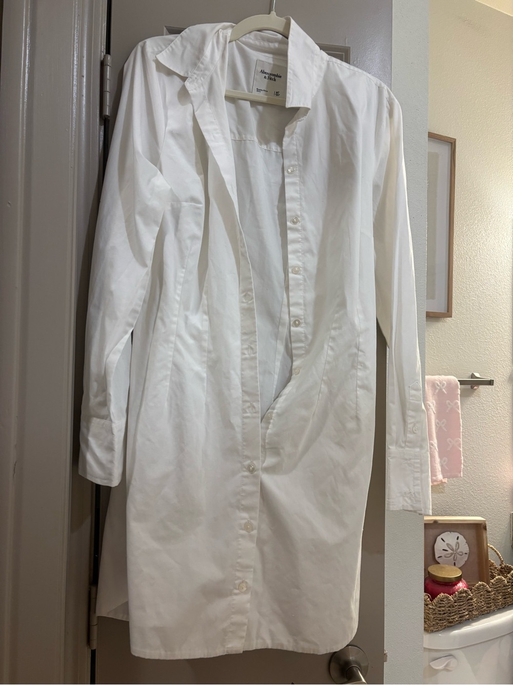 Abercrombie & Fitch White Long Button-Up Shirt Dress